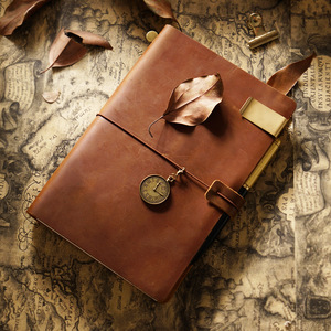 <span class=keywords><strong>Agenda</strong></span> Personalizada Vintage A6, Diario de Cuero PU, <span class=keywords><strong>Agenda</strong></span> Hecha a Mano con Hojas Sueltas, Encuadernación Cosida, Cuero Genuino, Regalo - Product Image 4