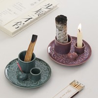 Support de bougie en céramique pour aromathérapie, style bougie au beurre simple, décoration d'ambiance nordique, cadeau en bois sacré de sauge