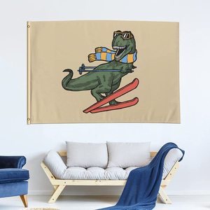 Bandera de dinosaurio de esquí <span class=keywords><strong>Trex</strong></span> divertida de poliéster de alta calidad de 3x5 pies para decoración de bienvenida de vacaciones de temporada - Product Image 5