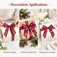 Ruban en satin personnalisé pour Noël, nœuds pré-noués avec élastique pour emballage de boîtes cadeaux, décoration de fêtes, vente en gros