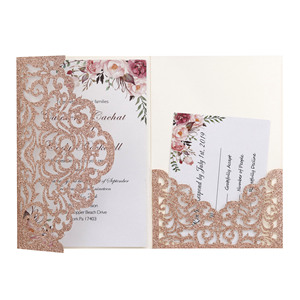 Invitation de fiançailles en papier pailleté, magnifique invitation de mariage, carte de vœux de mariage de style européen, en stock - Product Image 3