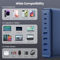 Station de charge de bureau GaN 200W 8 en 1 PD 3.0 QC Charge rapide multi-ports Adaptateur de voyage pour ordinateur portable et téléphone Prise EU US