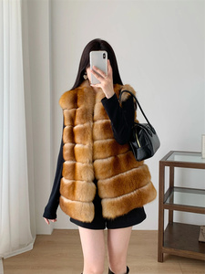<span class=keywords><strong>Gilet</strong></span> en fourrure de renard pour femme, longueur 65 cm, coupe ajustée, en fourrure de renard <span class=keywords><strong>doré</strong></span> entière, idéal pour jeune <span class=keywords><strong>fille</strong></span>, simple, automne-hiver - Product Image 1