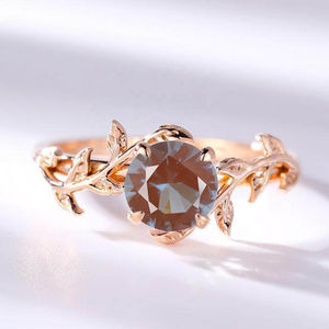 Anillo de Plata de Ley 925 con Diseño de Hoja y Flor, Chapado en Oro Rosa, Corte Redondo, Moderno, para Boda o Aniversario, Certificado por IGI - Product Image 2