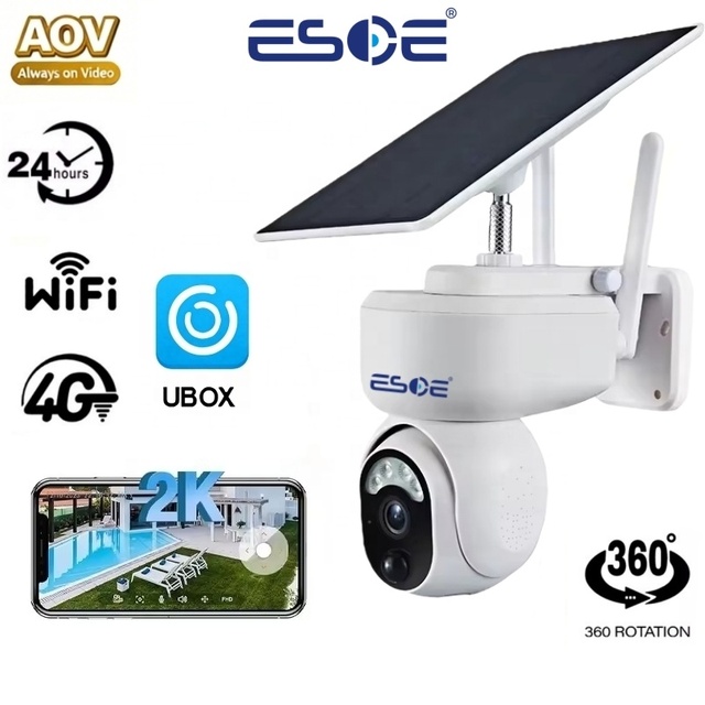 HD Smart Home Security Outdoor CCTV Camera AI Wireless WIFI 4G Solar Panel Power Low Power Motion Detection Battery Memory Card
