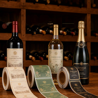 Etiquetas de Botella de Vino Impermeables de Alta Calidad Personalizadas de Fábrica, Rollo de Etiquetas Adhesivas Impresas Resistentes a 3 Factores