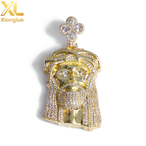 Luxury Hip Hop Copper Fine Jewelry Round Cut Zircon Claw Setting 18K Gold Plated 24inches Jesus Head Charms Pendant for Men - Product Image 1