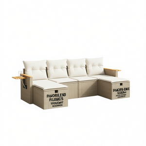 ชุดโซฟาหวายสีเบจสำหรับสวน พร้อมที่เก็บของ เฟอร์นิเจอร์กลางแจ้ง เบาะกันน้ำ ดีไซน์ร่วมสมัย - Product Image 1