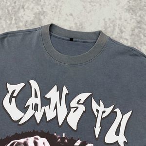 Cropped Drop Shoulder Oversized Print Graphic T-shirts Vintage Heavyweight Washed Shirt Custom Streetwear Cotton t Shirt - Product Image 3