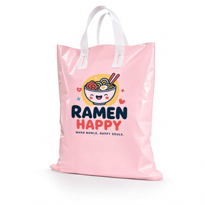 Soft Loop Handle Logo Custom Printed Matte Fancy Pink Plastic Shopping Bag For Restaurant Takeaway - Product Image 1