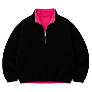 Black Polar Fleece Half Zip Pullover <b>Sherpa</b> Lined Sweatshirt Stand Collar Soft Warm Pullover <b>Hoodie</b> - Product Image 1