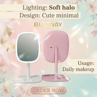 Miroir de maquillage LED avec support pour téléphone et inclinaison réglable, miroir de vanité rechargeable Type-C en ABS pour chambre, dortoir, voyage, cadeau