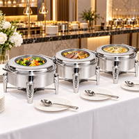 Plats de service chauffants circulaires de luxe en acier inoxydable 6L pour buffet et hôtel, chauffe-plats commerciaux à alcool