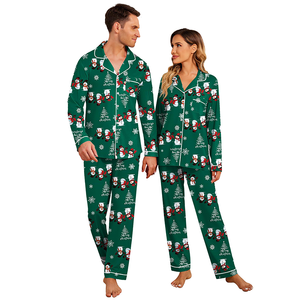 OEM <strong>Couple</strong> Matching Pajama Suit <strong>Christmas</strong> Element Print Long Sleeve Button Sleepwear 2 Piece Men Women Lounge <strong>Pyjamas</strong> - Product Image 2