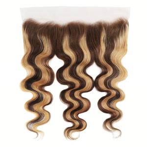 P4/27 #   Perruque Lace Frontale 13x4 en Cheveux Humains Remy, Lisse, Ondulée, Bouclée Profonde, Effet Mèches Aquatiques, 16 Pouces - Product Image 5