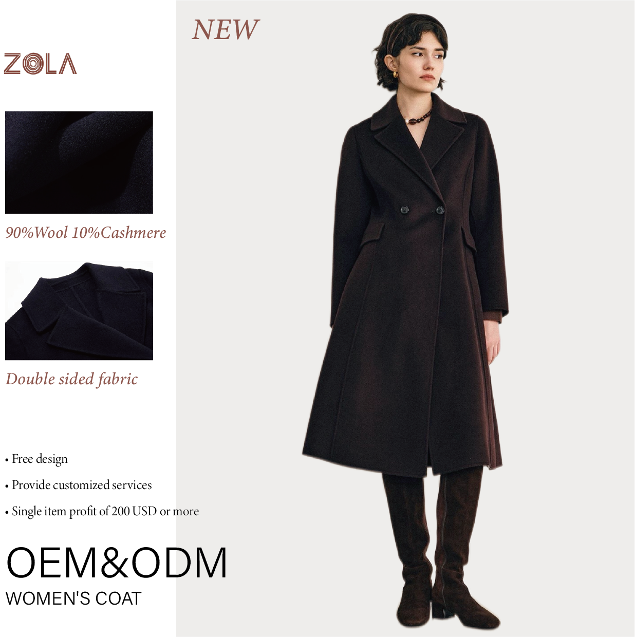 Handmade Winter Casual Women's Long Cashmere Wool Coat with Button Closure Woven Fabric Soft Warm Elegant Blend Design
