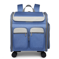Sac à dos de transport pour animaux de compagnie multi-fenêtres, respirant, pliable, double conception, avec roulettes, grand espace pour chats et petits chiens, idéal pour l'extérieur