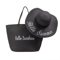 Chapeaux de Soleil en Paille Souples à Large Bord Pour Femme avec Logo Personnalisé, pour Plage et Été, Ensemble avec Sac