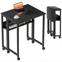 Bureau pliant moderne en bois avec étagère de rangement sur roulettes 80 cm – Idéal pour petits espaces, montage facile