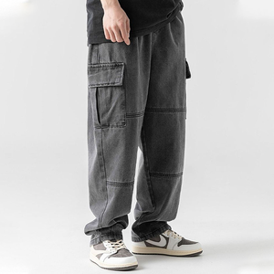 Jeans Cargo Homme Taille Haute Ample Style Urbain Personnalisé Multi-Poches Effet Délavé Vintage – Vente en Gros - Product Image 4