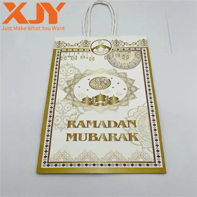 Xjy biểu tượng tùy chỉnh in ấn ramadan phong cách trẻ em hồi giáo Quà tặng Túi giấy islam EID mubarak ramadan quà tặng bao bì túi giấy