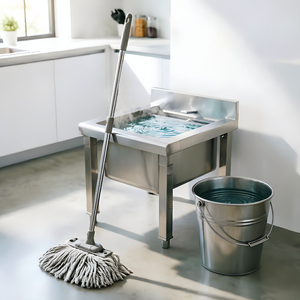 Fregadero industrial de acero inoxidable para limpieza con soporte de patas y rejilla de drenaje - Product Image 3
