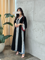 Abaya noire ouverte Hafizah en gros avec dentelle crochet blanche, robe musulmane pour femme, ouverture frontale, manches, style Dubaï, robe islamique modeste, Aïd