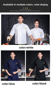 <span class=keywords><strong>Veste</strong></span> de chef BBQ à manches courtes avec bordure dorée tissée |   Unisexe, noir, polyester/coton, pour usage en restaurant |   Logo <span class=keywords><strong>personnalisé</strong></span> résistant à la chaleur - Product Image 5