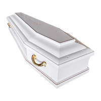 Ataúd Funerario de Madera Estilo Europeo Blanco Puro con Asa Dorada, Acabado Liso Ecológico