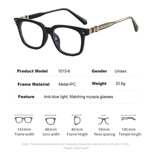 Montatura Ottica Retrò per Donna, Occhiali Anti Luce Blu, Alta Qualità in Acetato e Metallo, Struttura con Perni, Montature Quadrate di <span class=keywords><strong>Design</strong></span> per Uomo - Product Image 4