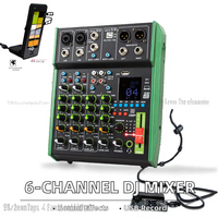 Console de mixage audio professionnelle 6 canaux mini en métal et plastique, contrôleur DJ USB/Bluetooth avec égaliseur 3 bandes pour l'enregistrement et la diffusion en direct