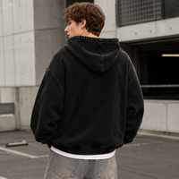 Sweat à capuche zippé côtelé pour homme avec logo personnalisé, marron foncé, coupe ample, style streetwear, épais et oversize