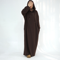 Robe Longue Détendue Femme Musulmane Printemps Automne Hiver, Abaya Maxi à Capuche Pullover Décontractée Grande Taille