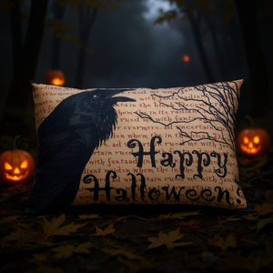 Cuscino Corvo di Halloween 20x13 in Peluche con Stampa Digitale, Accessori per le Festività di Halloween - Product Image 2