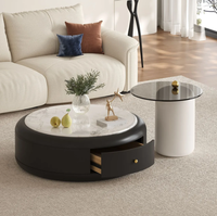 Meuble TV et Table Basse Combinés Durables et Mobiles, Style Moderne de Luxe, en Bois et Plateau en Marbre, pour Salon et Appartement Compact, avec Rangement