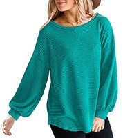 Benutzer definierte leichte weiche Damen lange Ballon ärmel Waffel Strick oberteile T-Shirt Rundhals ausschnitt Übergroßer Pullover Pullover Langarm