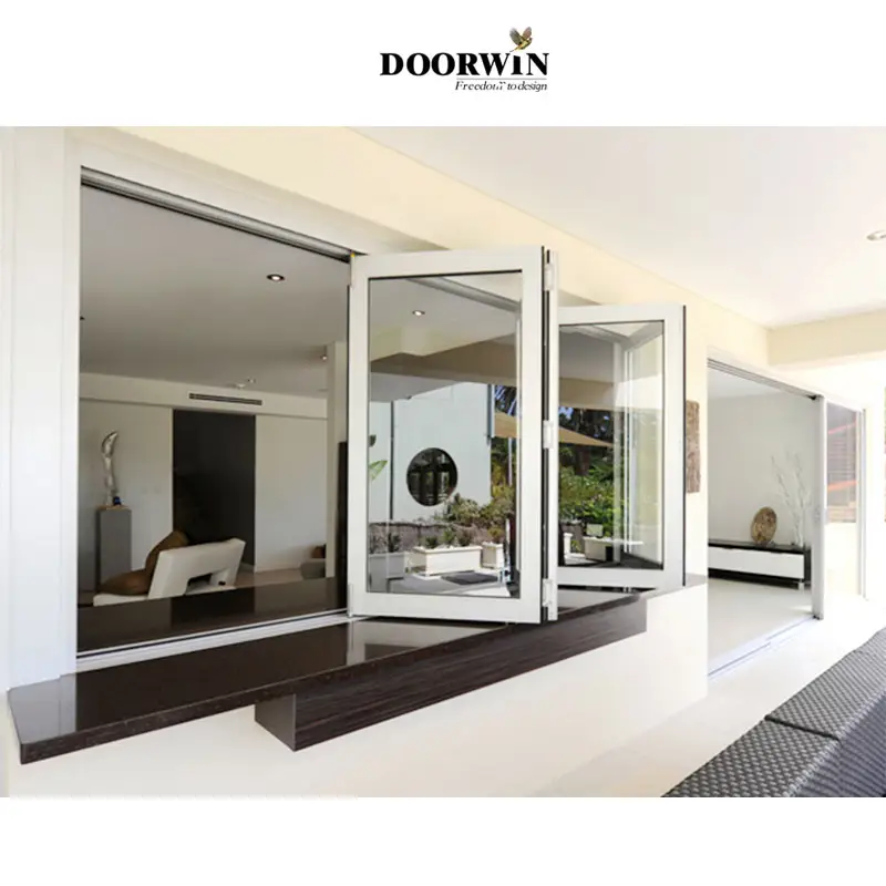 Modern Residence Kitchen Door Rapid Ventilation Bifold Glazing Fold Window in Wood Aluminum Alloy for Villa Application