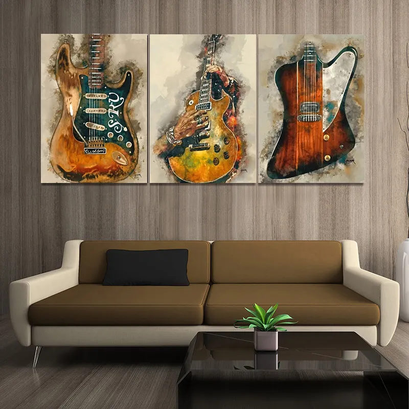 Póster Artístico abstracto para pared, impresiones en lienzo de guitarra Rock, pintura en lienzo, Mural Vintage, póster para decoración del hogar, imagen de pared de estilo nórdico