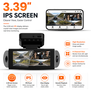 NOUVEAU 360 °   Caméra embarquée 4 canaux 4K avec contrôle WiFi via application, suivi GPS et objectif fisheye pour voitures – <span class=keywords><strong>Enregistreur</strong></span> de voiture OEM 4CH - Product Image 4