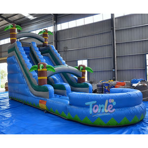 Scivolo d'Acqua Gonfiabile Commerciale in PVC Blu Effetto Marmo per Adulti e Bambini, con Palma per Parchi Sportivi e Trampolino - Product Image 5