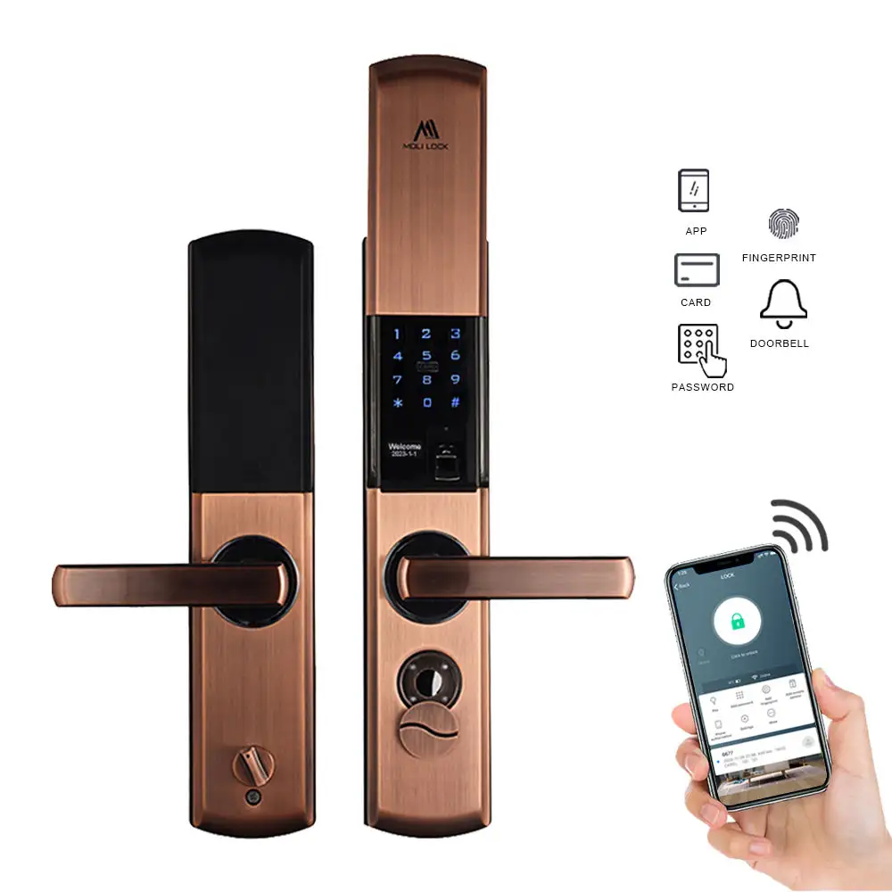 Smart Tuya App Remote Control WiFi Password Key Handle Smart Fingerprint Door Lock For Wooden Door