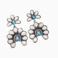Boucles d'oreilles pendantes en turquoise style western, motif fleur de squash et fer à cheval, cadeau d'anniversaire de décembre pour femme cowgirl