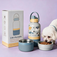 Bouteille d'eau pour chien 2-en-1 en acier inoxydable de 10 oz avec logo personnalisé, isolée sous vide, et gamelle distributeur de nourriture pour animaux de compagnie