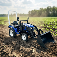 Nouveau design de tracteur agricole compact 2025, 4 roues motrices, chargeur frontal, pelle arrière, moteur multifonctionnel