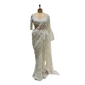 Sari indien élégant, dernière collection, de créateur, qualité supérieure, en mono-voile avec broderie de sequins, style Bollywood, pour mariage, fête estivale, cérémonie. - Product Image 1