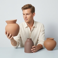 Vases en céramique texturée faits à la main, couleur beige mat transparent, style Art déco, pots décoratifs rustiques pour la maison, pour la table