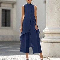 Ensemble élégant deux pièces pour femme : Gilet asymétrique sans manches à col roulé et pantalon large – Idéal pour le bureau et les trajets quotidiens