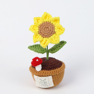 Decoración del hogar Navidad <span class=keywords><strong>Artificial</strong></span> tejido girasol gran hilo de lana flores falsas ramo tejido planta en maceta Flor de punto - Product Image 3