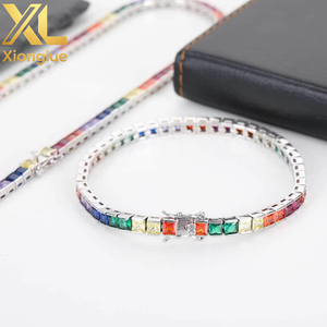 Hip Hop <b>Copper</b> <b>Bangle</b> 4mm Color Tennis Chain Micro-inlaid Square Zircon Claw Setting Unisex Hipster Jewelry Tanjing Fashion - Product Image 4