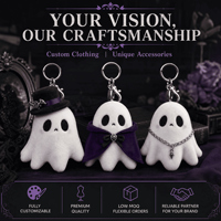 Fabricant de porte-clés en peluche fantôme gothique personnalisés OEM ODM, vente en gros de pendentifs de sac en peluche moelleux, approvisionnement direct usine